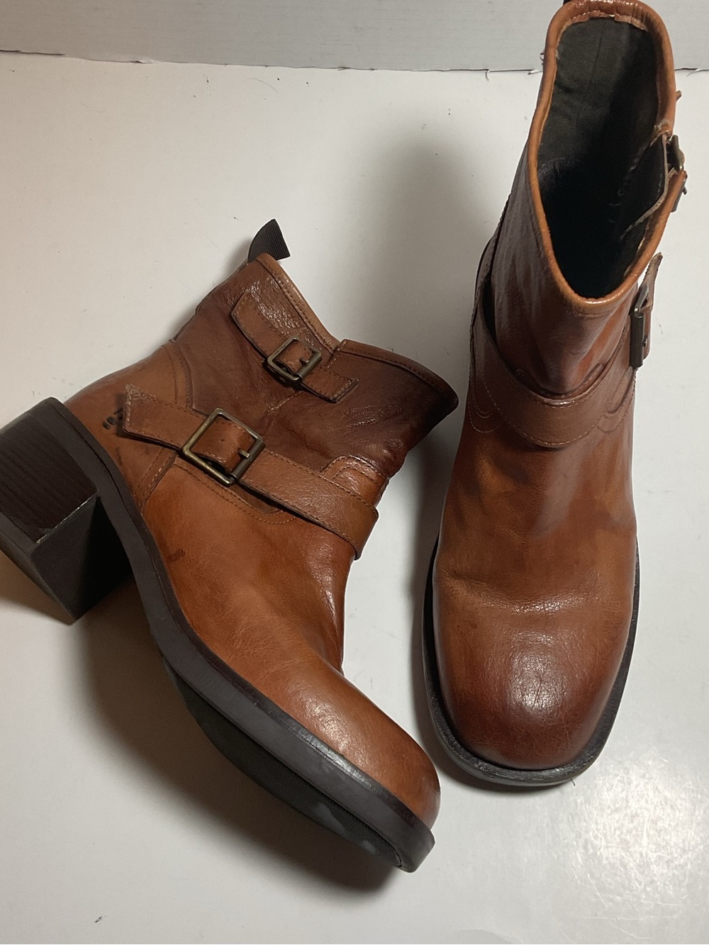 ROAN by Bed Stu Leather Buckle Ankle Boots Cognac - Picture 10 of 14